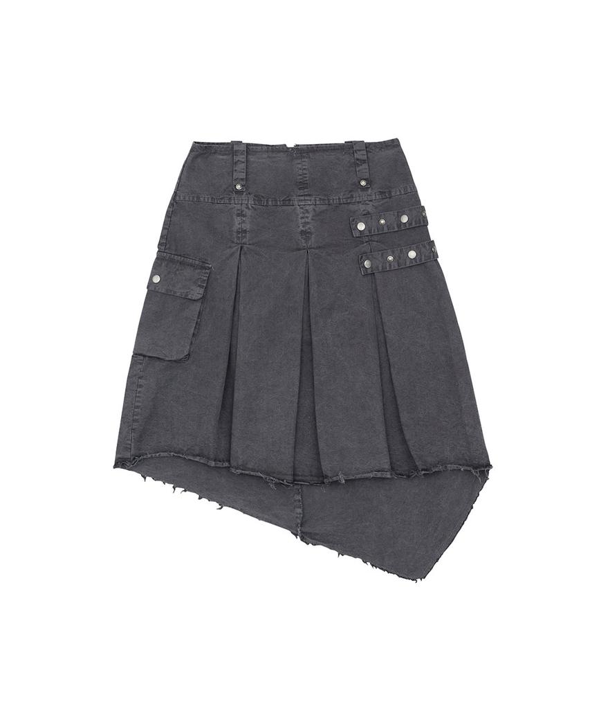 No Extra Touch Dyed Snap Stud Midi Skirt (Charcoal) / 26Smsk001Ch