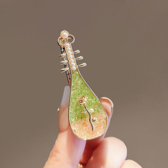 2Pcs Pipa Shape Hair Clips Chinese Style Floral Pattern Faux Pearls Decor Hairpins Festival Cosplay Hair Accessories