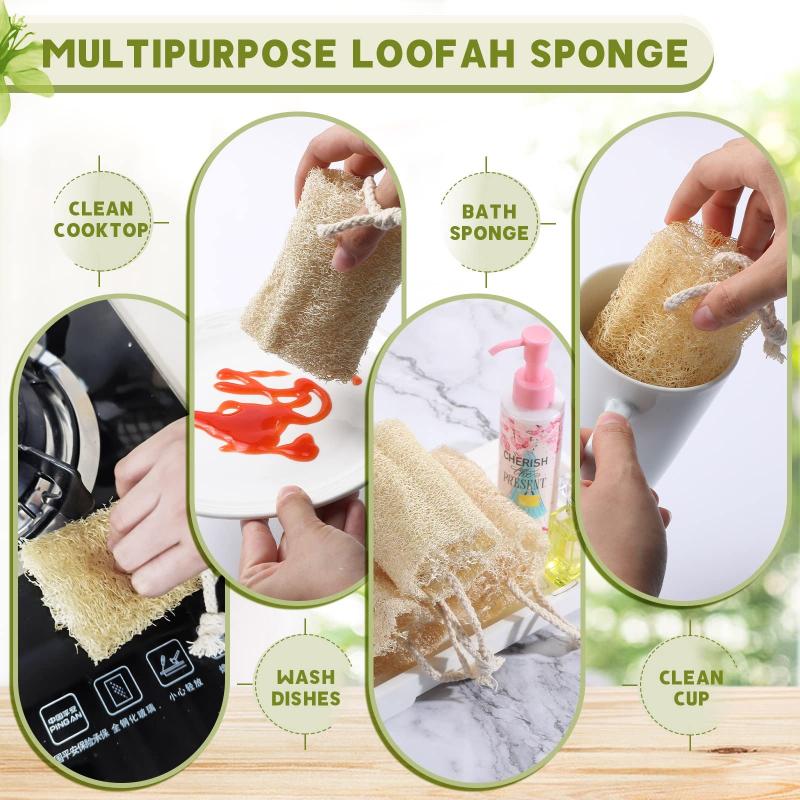 2pcs Natural Egyptian Loofah Exfoliating Body Scrubber Multi-purpose Kitchen Sponge Highly Absorbent Non-stick Dishwashing Brush
