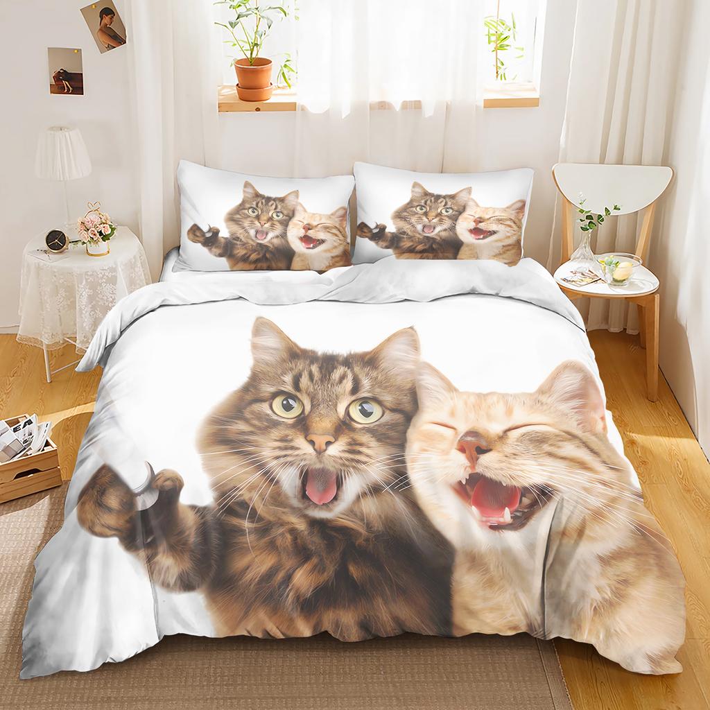 Cat, Animal Bedding Set black Anime 100% Polyester Duvet Cover Set Printed Cartoon Home Decor