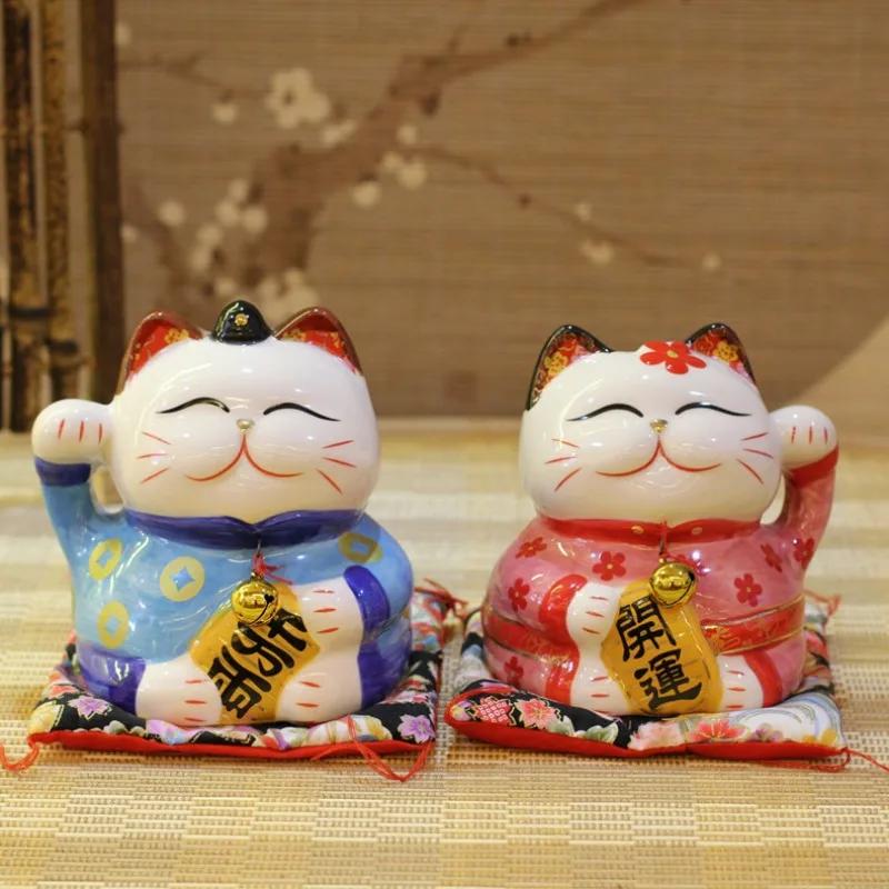 Zhaocai Cat 6 Inch Ceramic Crafts Couple Cat Piggy Bank Decoration Pieces Opening Gifts Rich Cat Home Decoration Crafts