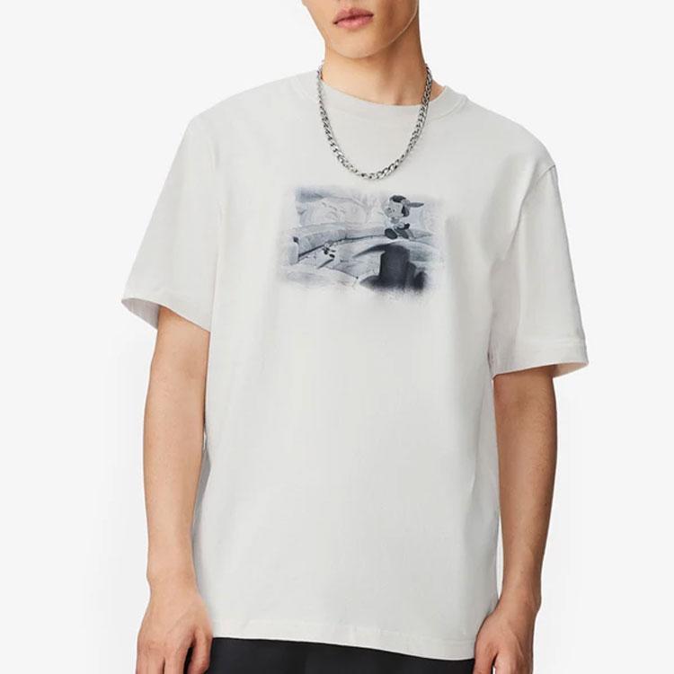 Li Ning X Disney Collaboration Pinocchio Series Cartoon Pattern Printed Round Neck Casual Short Sleeve T-Shirt Men T-Shirt White Sand Gray AHSS453-6