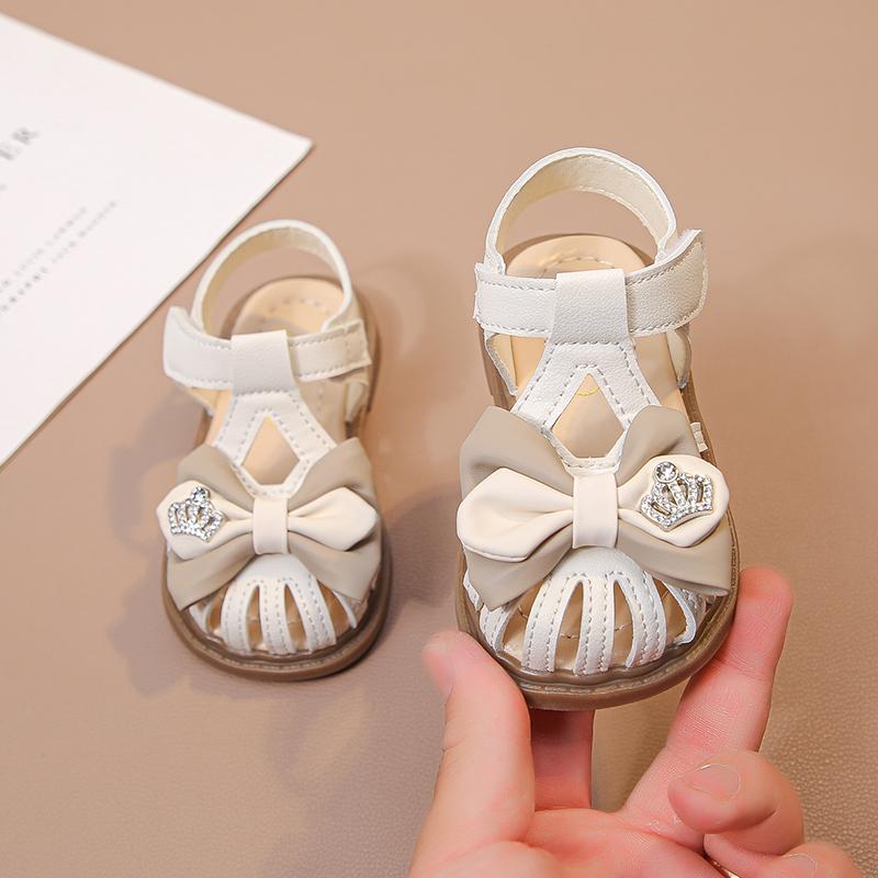 

Toddler Girls Sandals Princess Versatile for Kids Beach Shoes Big Bows T-strap 2025 Summer New Baby Walking Shoes Size 15-25 15 бежевый
