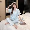 1011 new ice silk pajamas women's short-sleeved trousers thin sweet cartoon casual can be worn outside loungewear three-piece set