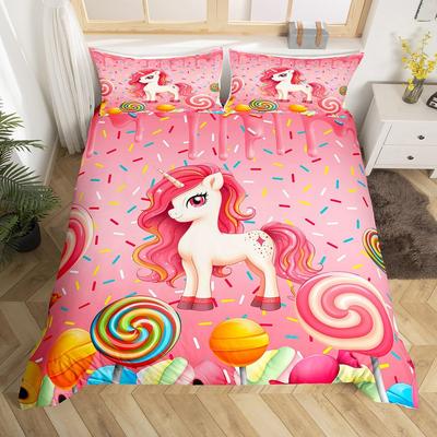 Rainbow Lollipop Duvet Cover for Kids Boys Girls Queen Lightweight Quilt Covers Sweet Themed Bedding Set Room Decor No Comforter
