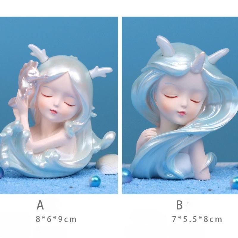 Pretty Ocean Fairy Girls Ornaments Long Haired Fairy Delicate Resin Ornaments Gift for Friends Desk Car Home Decoration