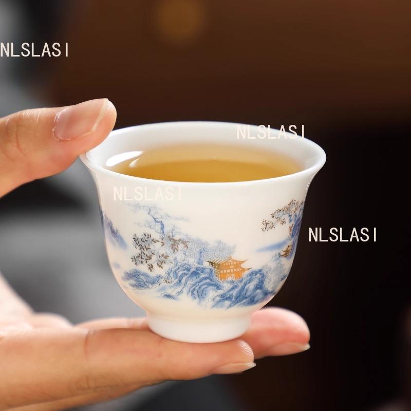 6pcs 65ml White Porcelain Tea Cup Ceramic Tea Cup Household Chinese Style Single Teaset Office Tea Cup Teaset Accessories