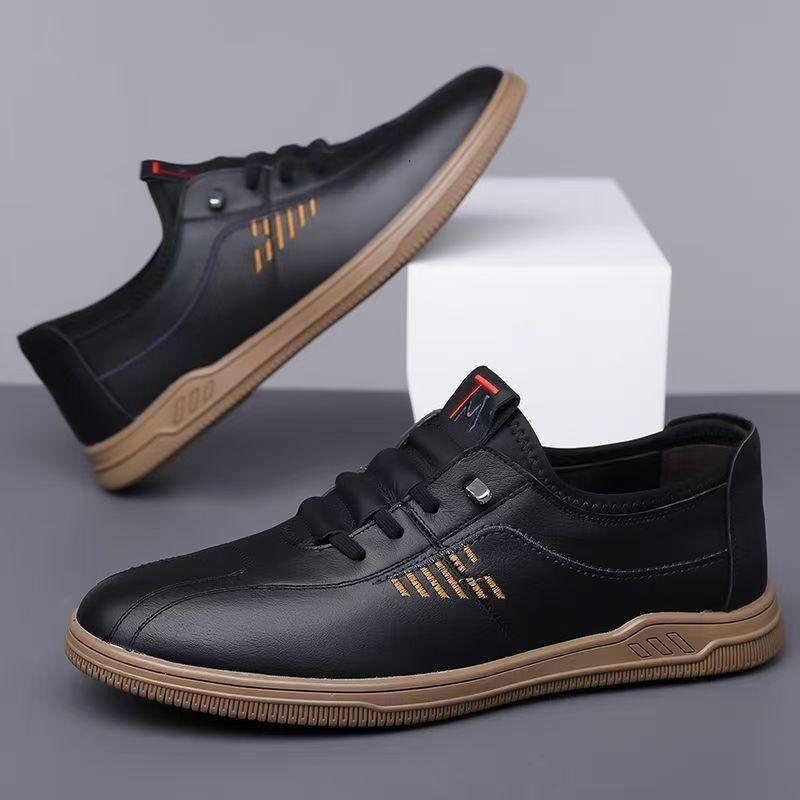 Fashion Men's All Seasons Stylish 2025 New Business Casual Shoes Soft Sole Leather Upper Waterproof Lightweight Slip On Driving Shoes