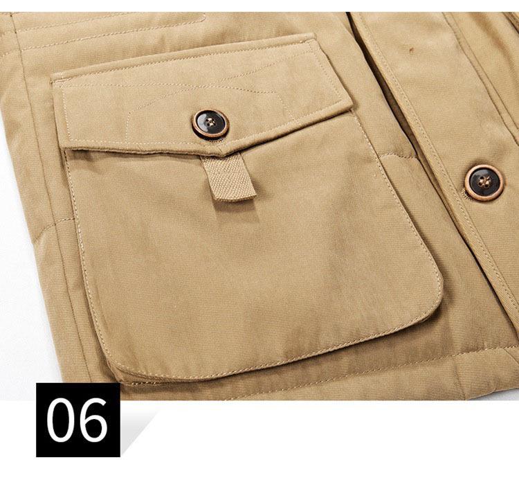 Men's Winter Cotton Coat - Fleece-Lined, Thickened, Mid-Length with Multi-Pockets, Plus Size for Middle-Aged and Elderly