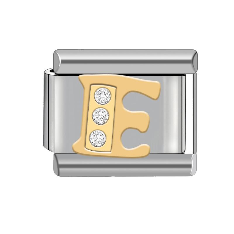 9MM Women's Italian Charm Bracelet Module with Detachable Diamond Letter and Elastic Watch Strap