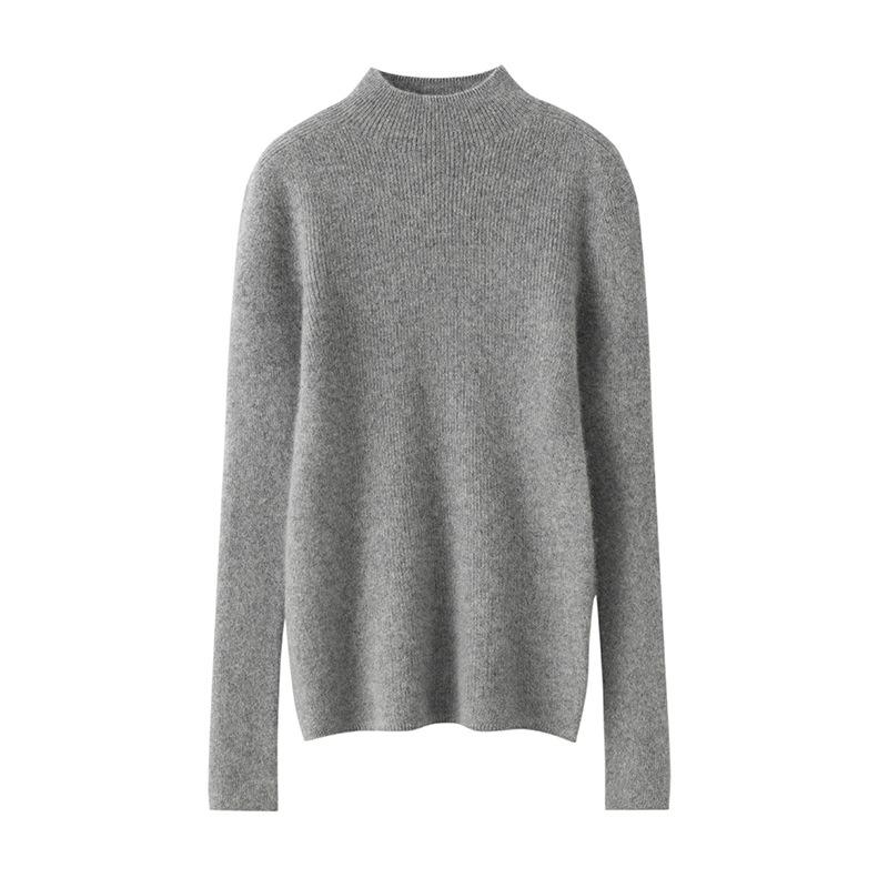 Cashmere Sweater for Women with Half Turtleneck Autumn and Winter Pull Strips Slim Fit Knitted Base Cashmere Solid Color Sweater