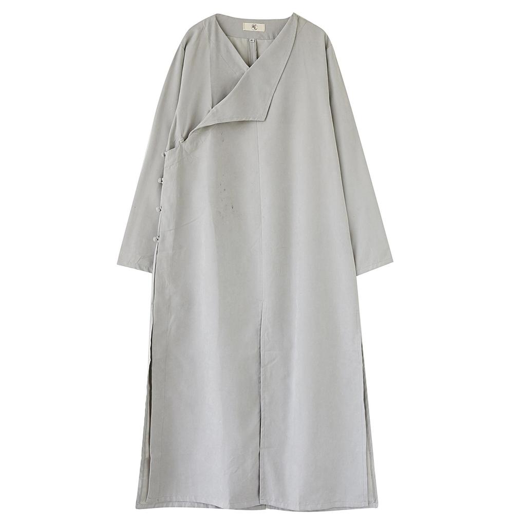 Pánská ležérní lněná košile s dlouhým rukávem v čínském stylu s žabkovými knoflíky - Zenový čajový oblek roucho