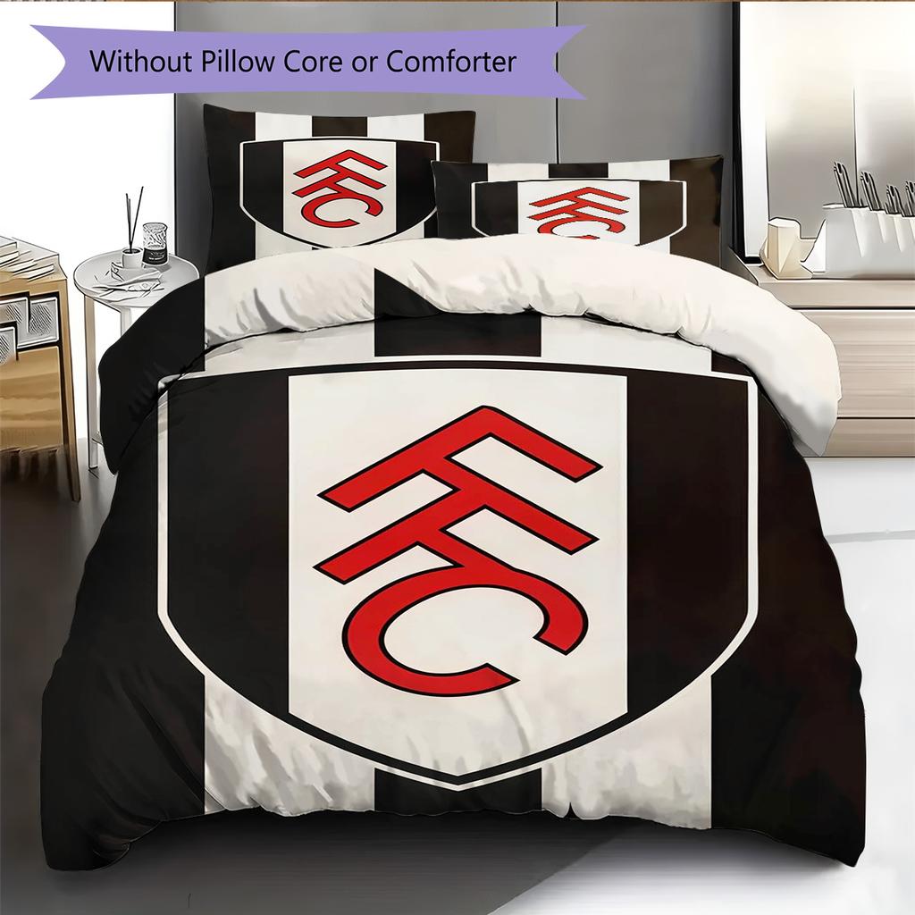 Fulham F.C Teppichmuster Bettwäsche Steppdecke Set Bettbezug Kissenbezug Heimdekoration Geburtstagsgeschenk (1 Bettbezug + 2 Kissenbezüge, ohne Füllung)