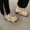 fashion 2024 Hot Sale Shoes for Women Plus Size Women's Slippers Fashion Belt Buckle Casual Slippers Women Summer Peep Toe Flat Slippers