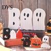 Seasonal Room Decor 3 Pcs Halloween Indoor Table Decoration, Cute Ghost Wooden Sign with Jute Rope, Rustic Ornaments Farmhouse BOO Block for