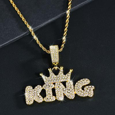 Fashion Hip Hop Crown with KING Pendant Necklace For Men Crystal Cuban Chain Iced Out Bling Hiphop Necklaces Rock Biker
