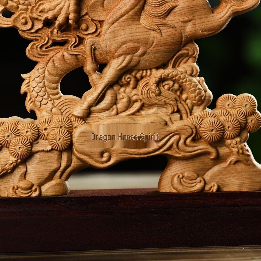Dragon Horse Spirit Carving - Cliff Cypress Wood Decoration for Home/Office, Housewarming, or New Beginnings
