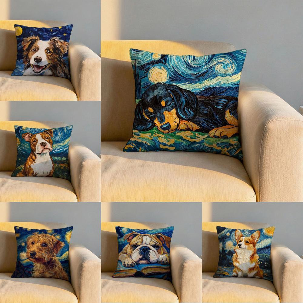 Catoon Starry Sky Dog Cushion Cover Soft Reversible Durable Pillow Cover MultiScene Use for Home Car Daily Comfort