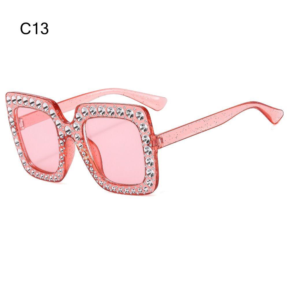 Crystal Oversized Sunglasses for Women Rhinestone Square Diamond Sun Glasses Retro Big Frame Sparkling Glasses