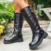 Fashion New Autumn Winter Women's Riding Boots 2025 Fashion Black PU Leather Knee High Boots Woman Buckle Chunky Platform Botas Mujer
