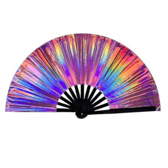 Yousheng Colorful Kung Fu Fan Holographic Foldable PVC Fan Ergonomic Handle Smooth Opening Closing Performance Fan Folk Craft Fan