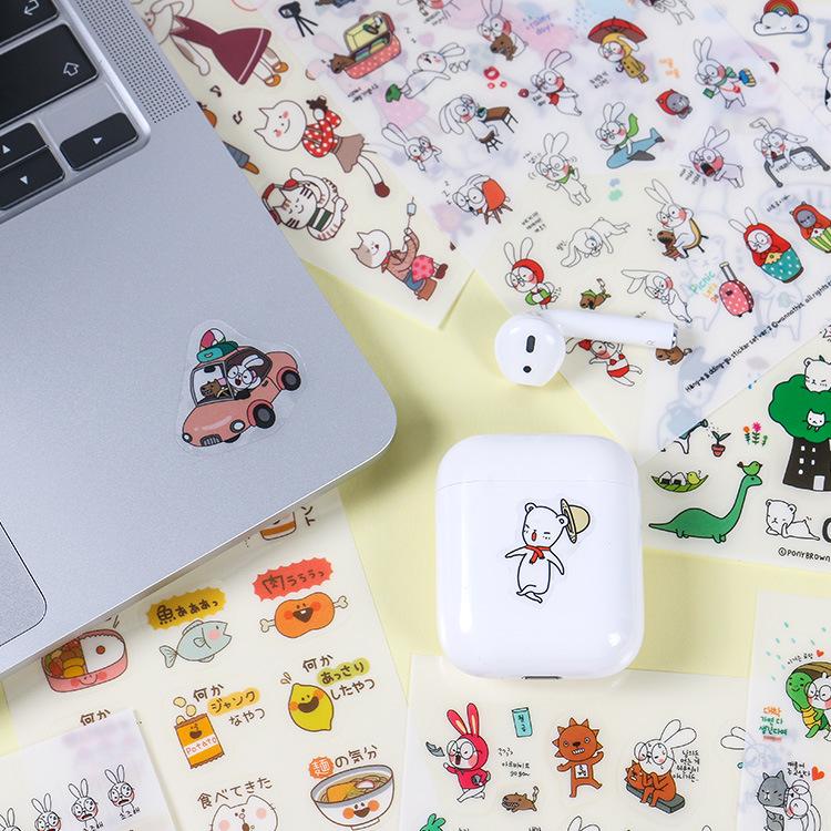 Korean Cartoon Animal Transparent PVC Stickers for Diaries and Baby Growth Journals