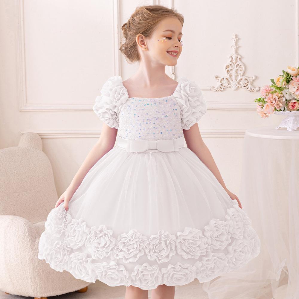 Girls' Flower Puff Tulle Dress - New Style Formal Skirt for Birthdays & Parties