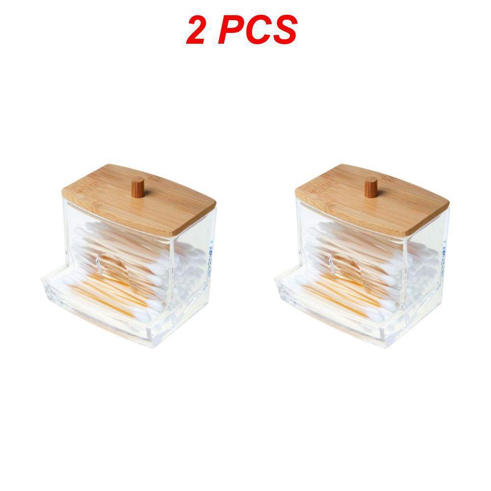 1/2 buc. Organizator de machiaj acrilic Cutie de depozitare pentru tampon de bumbac pentru tampoane de bumbac Tijă Organizator de bijuterii pentru cosmetice cu capac din bambus