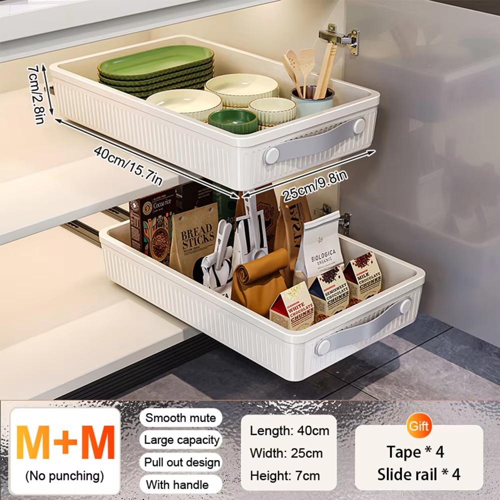Kitchen Drawer Storage Shelves With Slide Rails Pull Out Cabinet Organizer Storage Tray Spice Bottle Storage Rack Space Saving
