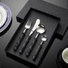 Bamboo Handle Stainless Steel Cutlery Set: Steak Knife, Fork & Dessert Spoon in Gift Box.