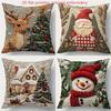 Christmas Themed 2D Flat-Printed Pillowcases: Deer, Santa, Snowman & Cozy Cottage Designs! New Year Home Decoration