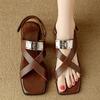 2025 new summer square head with sandals, fairy style flat bottom wear with skirt, cross with sandals