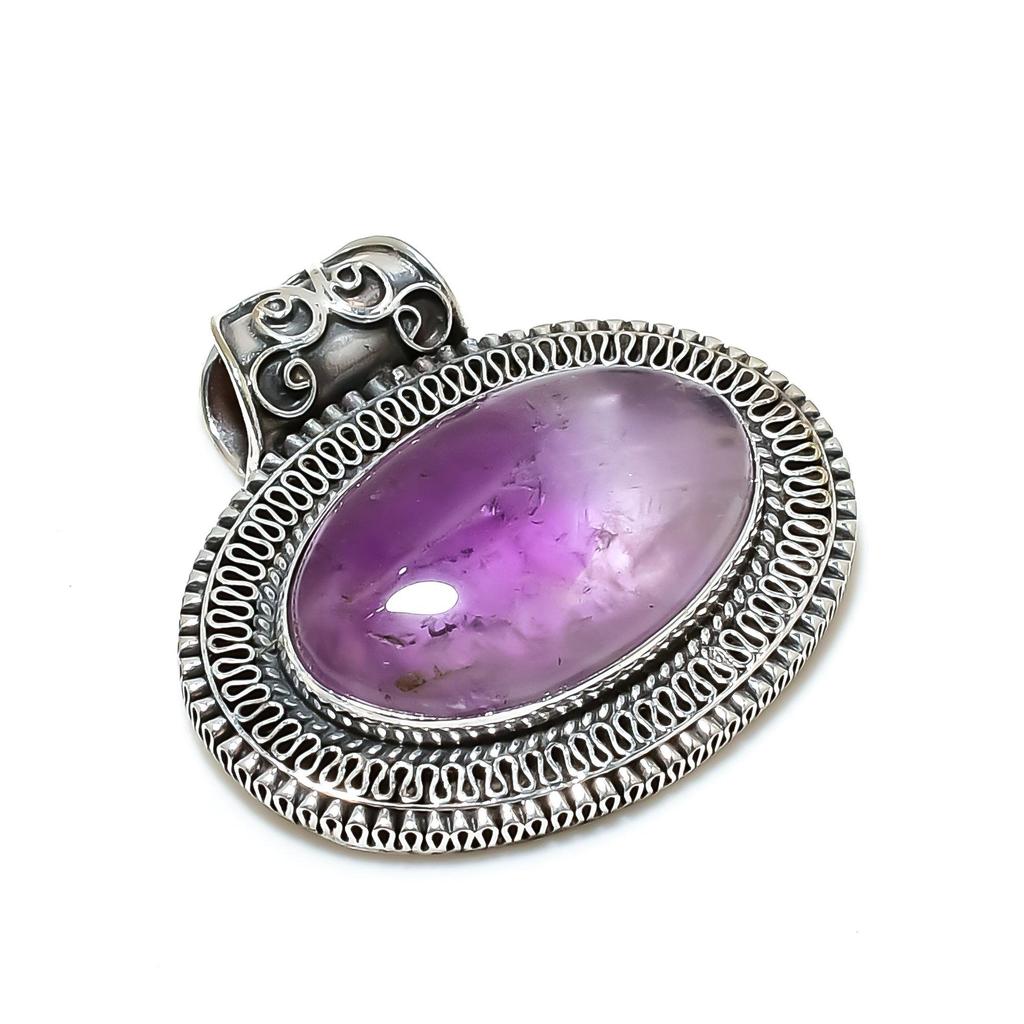 Natural Amethyst Gemstone Silver Pendant In 925 Sterling Silver- Handmade Design, Everyday Wear Jewelry, Antique Pendant Birthday Gifts