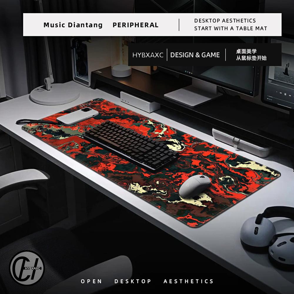 HYBXAXC Red Black Waves Large Gaming Mouse Pad Computer Keyboard with Non-Slip Rubber Stitched Edge Gift for Friends Boyfriend