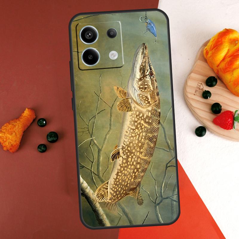 Pike Fish Fishing Lure Case For Xiaomi Redmi Note 14 13 Pro 9 10 11 12 Pro 10S 11S 12S Redmi 14C 13C 10C 12C Coque