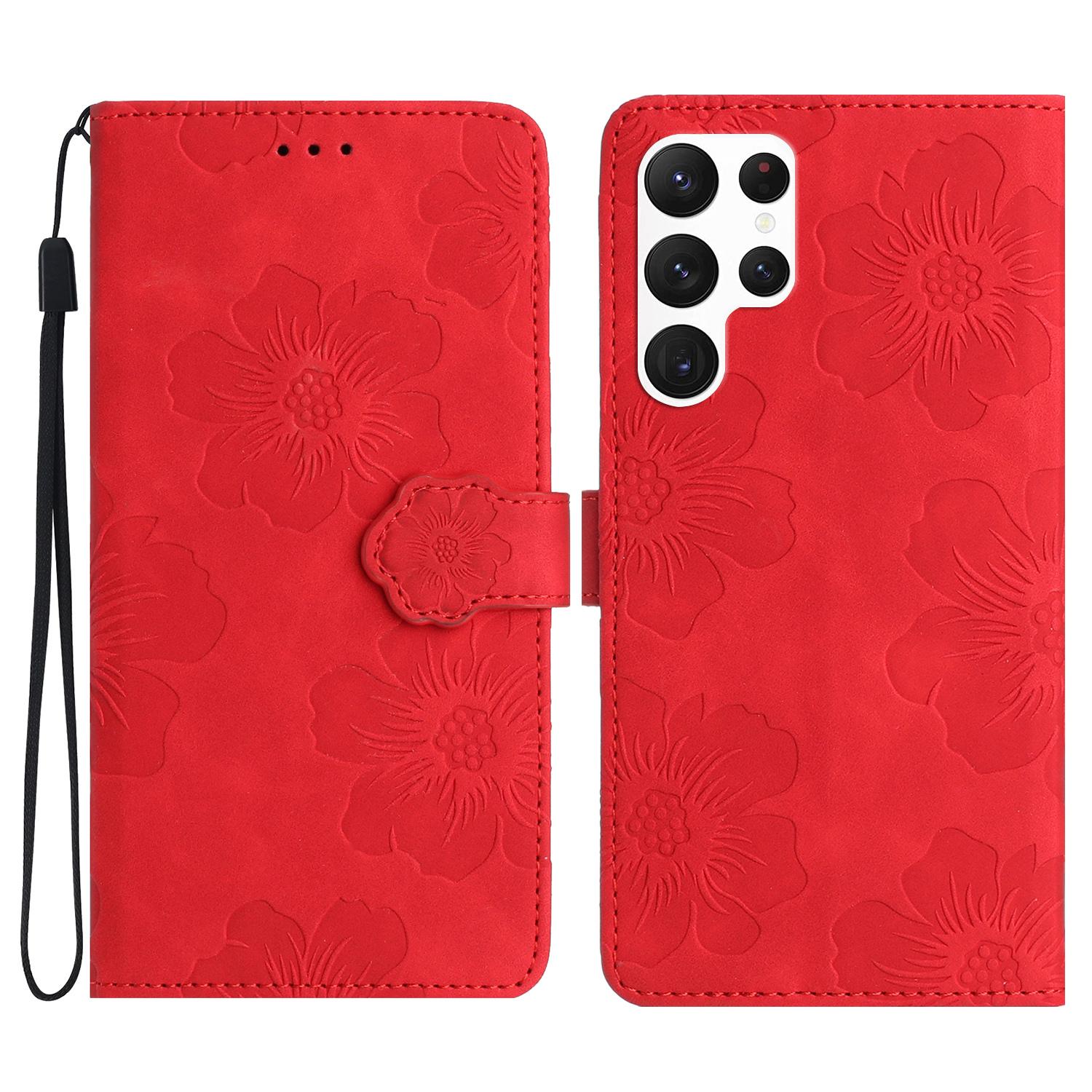 

For Samsung Galaxy S24 Ultra Case Imprinted Stand Phone Shell PU Leather Wallet Cell Phone Cover Red