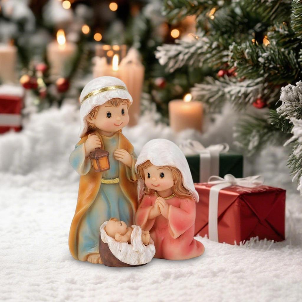 Nativity Figurines Resin Christmas Sculpture Decor Home Decoration Statue For Bookcase Window Sill Bookshelf Display Cabinet