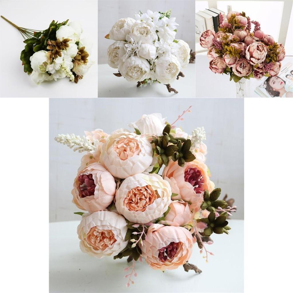 8 Heads Artificial Silk Peony Bouquet For Realistic Wedding Decor**