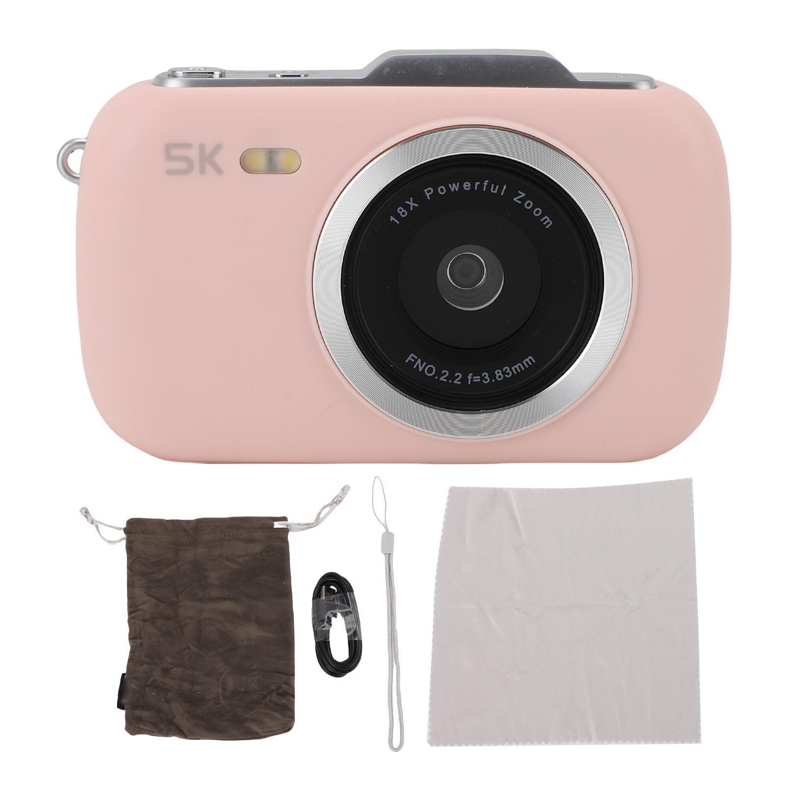 

Digital Camera 80MP 5K 2.8inch Color Screen Portable 18x Digital Zoom Camera for Webcam Photography Roseate