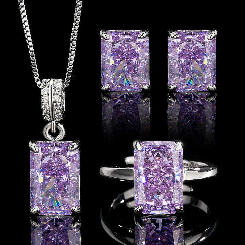 2025 Inlay-Diamant Schmuck Schmuckset Ohrringe Halskette Ring Rechteckiger Gelber Diamant High-End Mode Damen