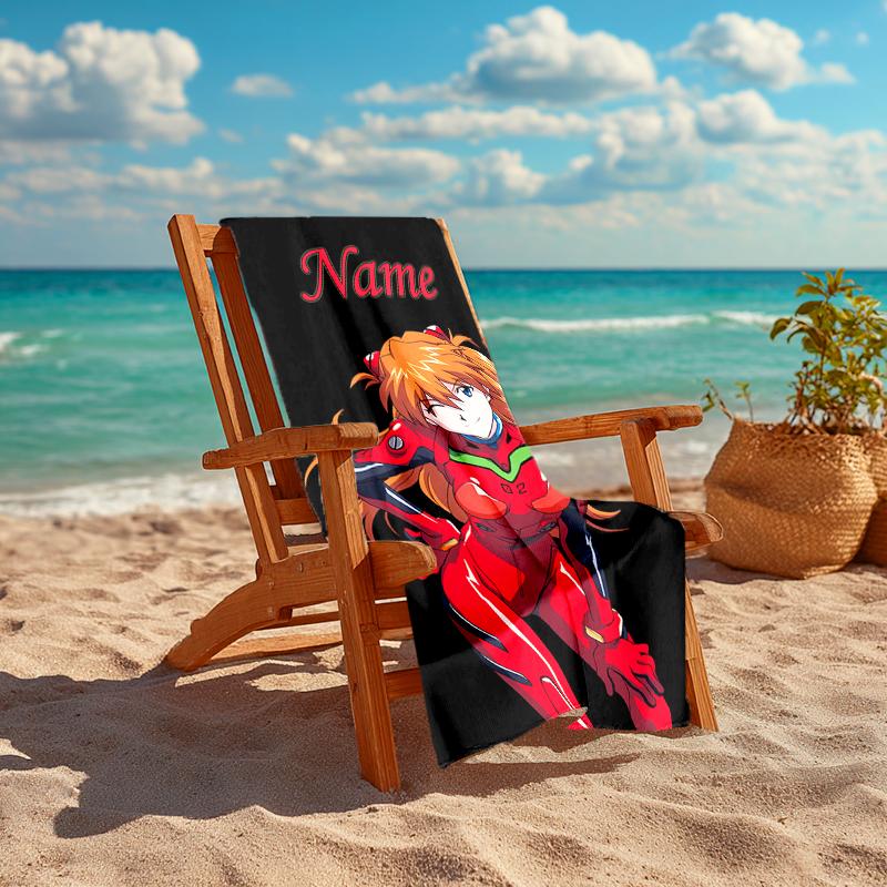 Personalized customized proof beach towel with Asuka Langley Soryu  pattern - soft, absorbent, quick-drying, perfect swimming, camping&bathing