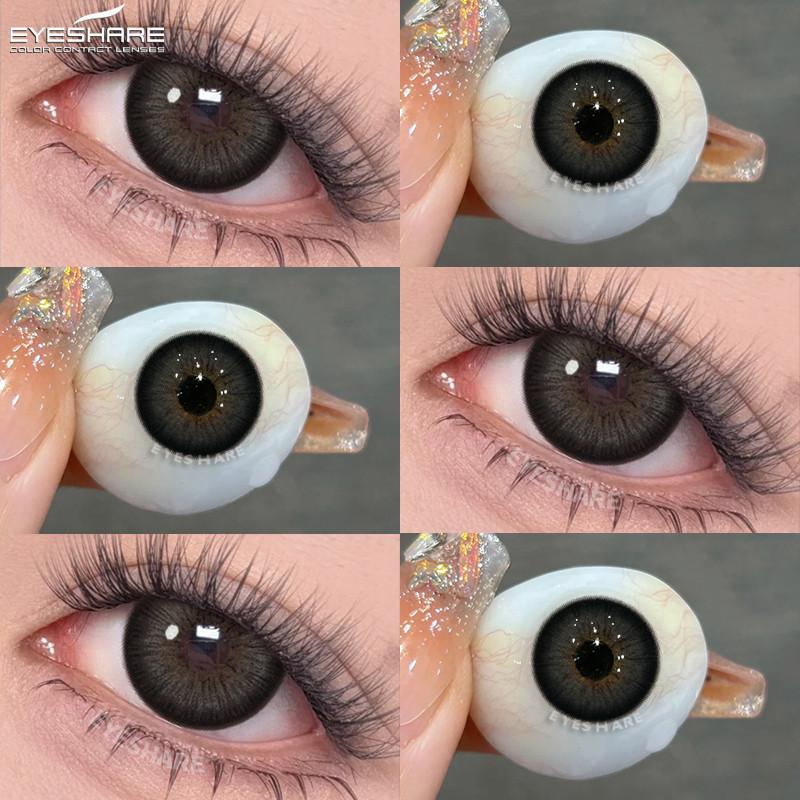Eyeshare 1 Paar Große Schwarze Augen Kontaktlinsen 14,5 mm Farbige Kontaktlinsen Natürliches Braun Softlinsen Graue Pupillen