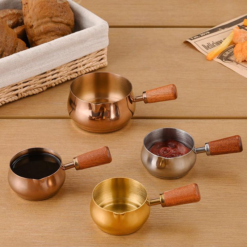 Stainless Steel Sauce Cup Western Sauce Cup Steak Dressing Cup With Wooden Handle Tomato Salad Dipping Saucer Kitchen Tools