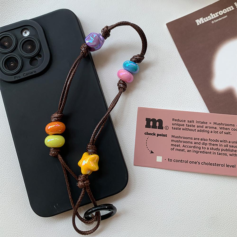 Korean Cute Colored Star Pendant Phone Chain For iPhone Jewelry Strap Gift Girl Hanging Decor Keyring Cord Rope Lanyard Bracelet
