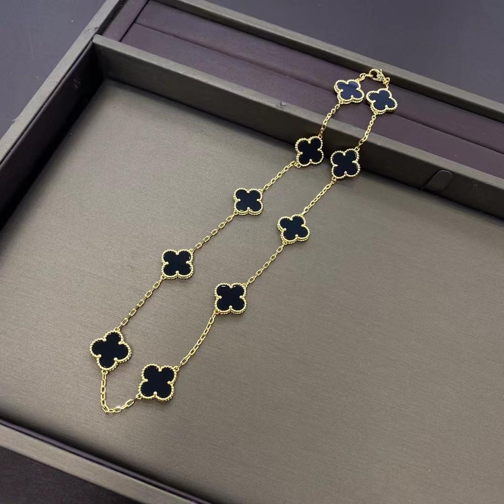 Ten Flower Necklace, Four-leaf Clover White Fritillary Agate Rose Gold 10 Flower Collarbone Chain