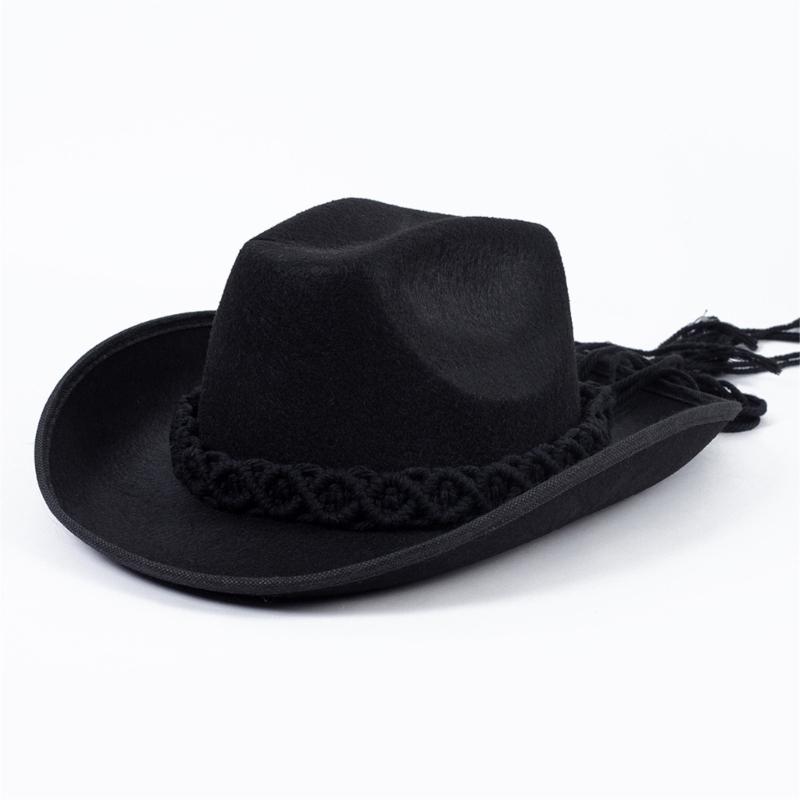 Western Cowboy Hats Wear Resistant Rolled Brims Felt Hat Eye Catching for Show