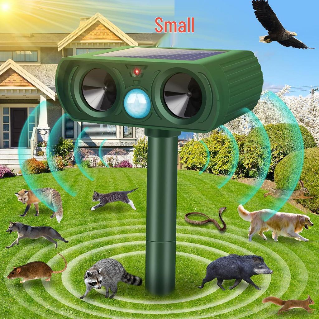 Solar Ultrasonic Animal Repeller: Deter Rodents, Birds, Snakes, Cats, and Dogs Outdoors