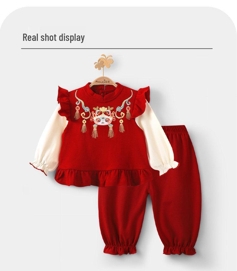 Youqi Spring Autumn Girls' Baby Clothes: 1st Birthday Formal Dress & Two-Piece Set