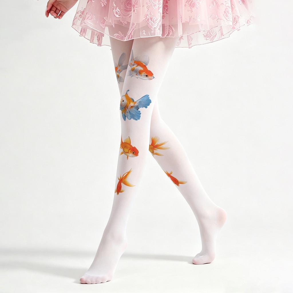 Fish Pattern Velvet Tights With Tummy Control For Teen Girls In Four Seasons