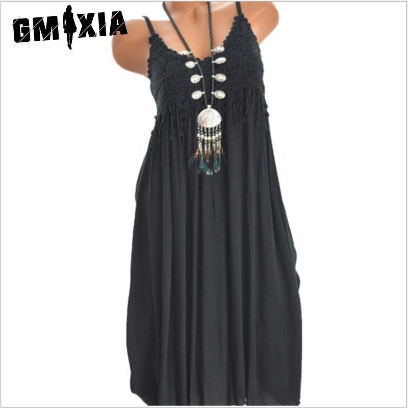 GMXIA Abiti casual a vita alta con bretelle senza maniche stampa tinta unita primavera estate moda donna